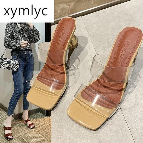 

slippers summer clear pvc square toe ladies shoes transparent crystal round women leopard jelly sandals zapatillas mujer casa, Black