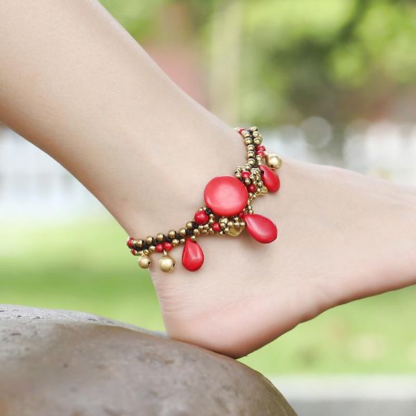

anklets bohemian ethnic retro fashion beautifully diy jewelry handmade elephant bell stone female anklet simple beach foot accessories, Red;blue