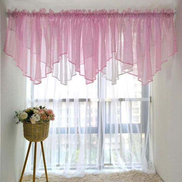 

curtain & drapes pink and white double-layer staggered wave half curtains for living room kitchen with tulle wild head#4