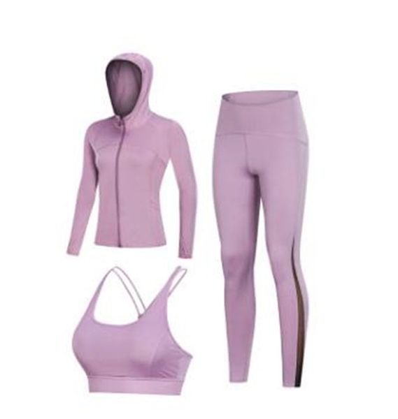 

three piece yoga suit 20 21 new autumn quick drying sportswear women's hip pants high elastic yoga suit, White;red