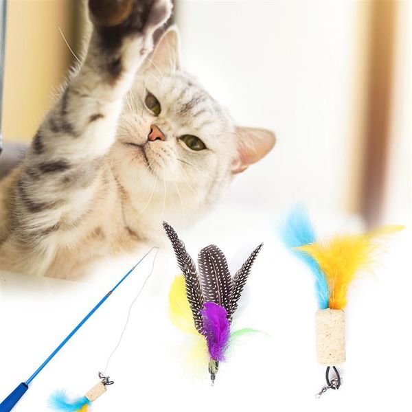 

10pcs/set pet toy retractable funny stick feather bell interactivesuitteaserbellfeatherstretchfishingrodplaywandinteractivetoy