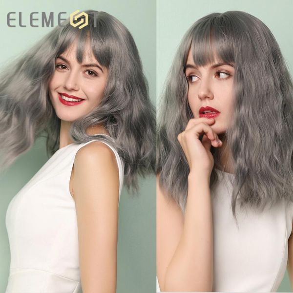 

synthetic wigs long ash grey loose wave ombre hair with bangs for black or white women curly cosplay party lolita wig