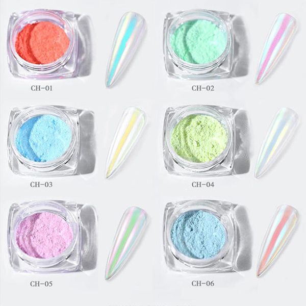 

nail glitter 6 color aurora powder ice transparent mirror mermaid shiny gel pigment magic dust laser art decorations, Silver;gold