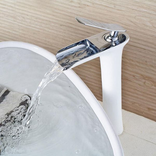 

bathroom sink faucets chrome & white tall waterfall basin faucet mixer tap with and cold water taps