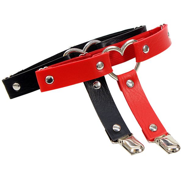 

women beautiful punk goth heart pu leather elastic cuisine belt been dij ring clothing accessory lent summer leg jarretel, Black;white