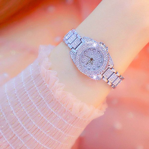 

women's korean luxury dress brand fashion rhinestone commuter gold sier quartz watch ladies gift relogio relojes mujer, Slivery;brown