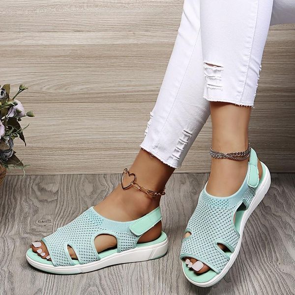 

sandals women breathable comfort shopping ladies walking shoes wedge heels summer platform sandal mujer plus size 45, Black