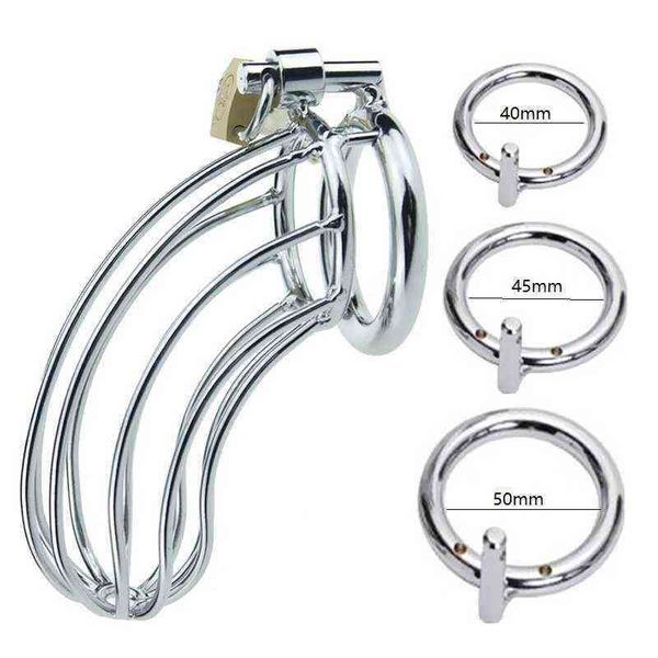 Nxy cockrings 40 45 50mm masculino Chastity Dispositivo cinto de aço inoxidável gaiola de metal retenção brinquedos sexuais para homens gay galo anel adulto jogos 1214