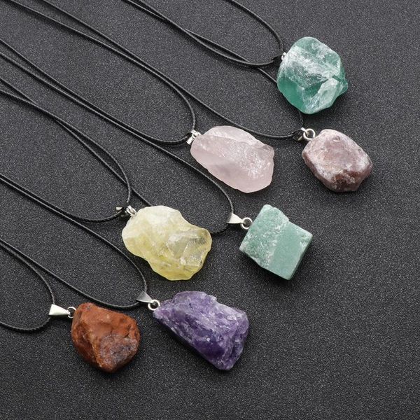 

pendant necklaces natural crystal stone necklace irregular ore rock quartz fluorite amethysts pink for women healing, Silver