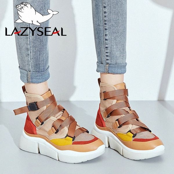 

lazyseal new height increasing button platform women ankle boots shoes woman breathable round toe flats shoes womens sneakers q4gq#, Black