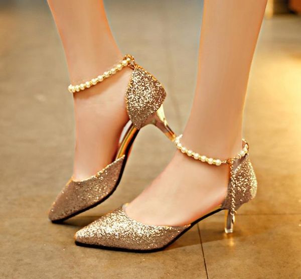 

dress shoes pointed toe pearl high heels female fashion hollow with sandals paillette of the thin breathable women pumps, Black