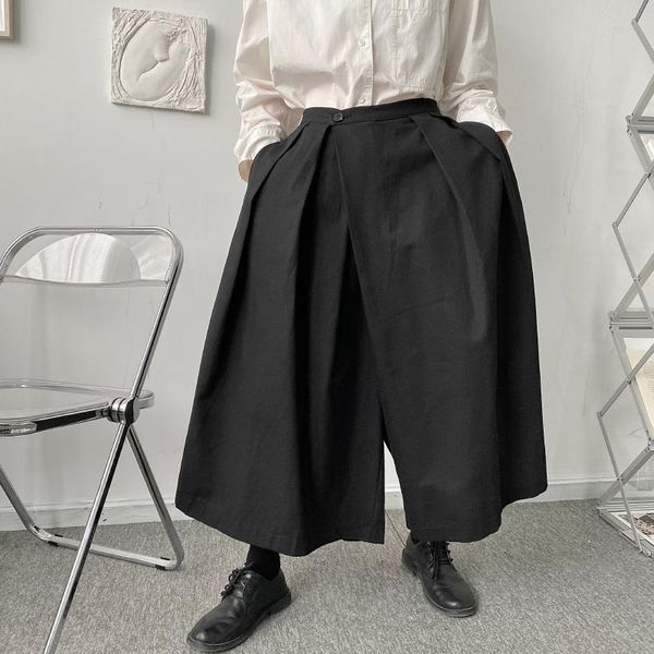 

men's pants men and women couple streetwear fashion vintage skirt pant asymmetric niche design japanese style casual wide leg, Black
