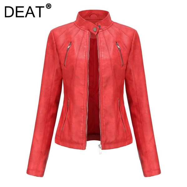 

women's leather & faux [deat] 2021 autumn fashion tide long sleeve stand-up collar solid color loose simple pu jacket women 13z976, Black