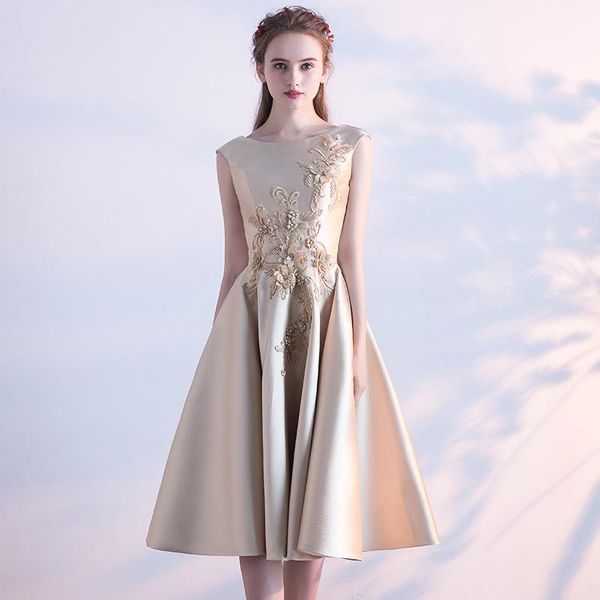 

ethnic clothing champagne gold appliques women a-line dresses elegant bridesmaid wedding party satin skirt gown sleeveless evening dres, Red