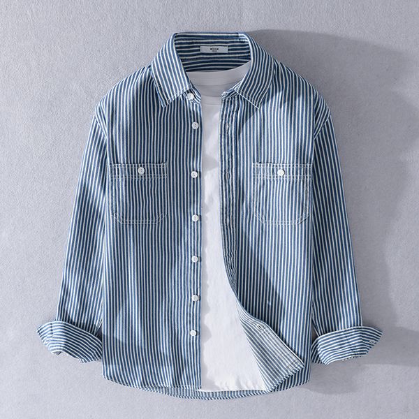 

2021 new 100% algodo manga longa listrada casuais dos marca de moda camisas para os homens confortvel camisa overhemd 81zh, White