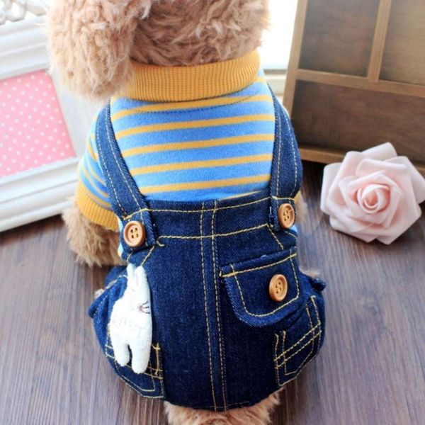 

striped denim four legged teddy pet pomebi bear small dog autumn and winter clothing