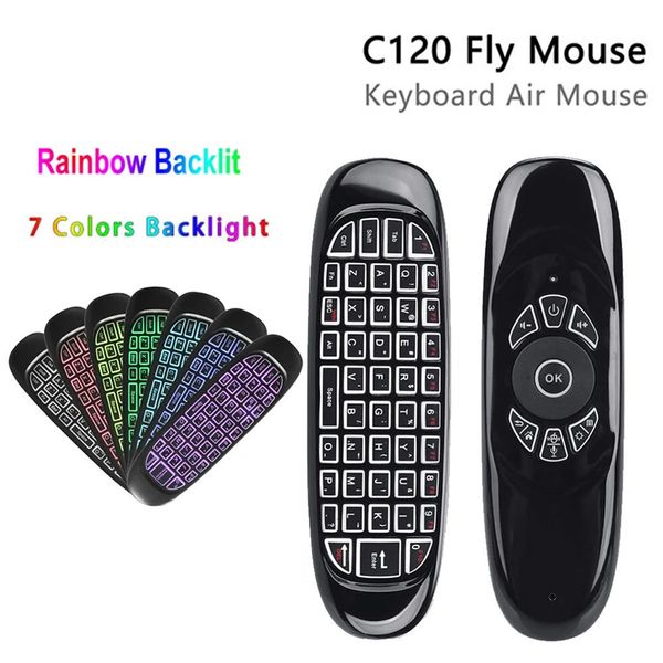 C120 Retroilluminazione 2.4G Air Mouse Tastiera di controllo remoto wireless ricaricabile per Android TV Box Computer Versione inglese