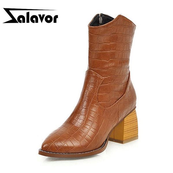 

boots zalavor 2021 winter women ankle fashion 4 colors thick heel pointed toe shoes walk daily footwear size 34-47, Black