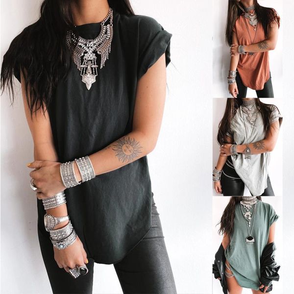 

women's t-shirt t shirt for women slit tshirt short sleeve tshirts spring summer plus size loose round neck casual tees shirts, White