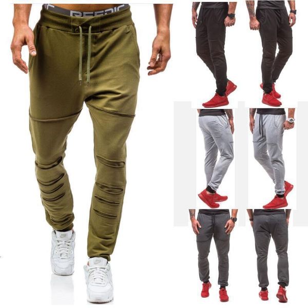 

men's pants hole jogger men gyms casual elastic cotton mens fitness workout skinny,sweatpants trousers 23n0, Black