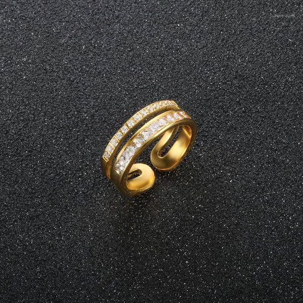 

wedding rings luxury fashion c-shaped opening women men ring cnc zircon for party jewelry gift1, Slivery;golden