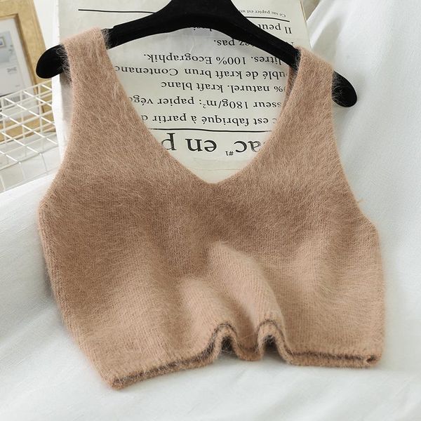 

women's tanks & camis heliar women cashmere tank for winter knitted v-neck velvet underwear solid crop 2021 summer, White