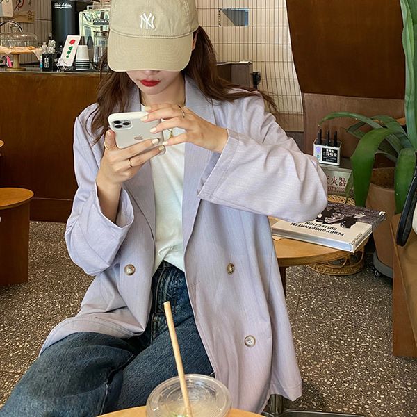 

2021 new colors korean style long sleeve solid color black jacket and coats casual purple blazer womens (f4091) vpx6, White;black