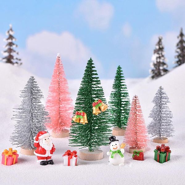 

decorative objects & figurines 2pcs multicolor green artificial mini christmas tree children diy wood xmas miniature table pine decoration