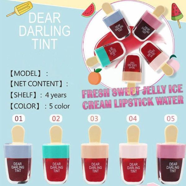 

lip gloss 5pcs set box korean cute ice cream liquid makeup pearlescent glaze lipstick dye