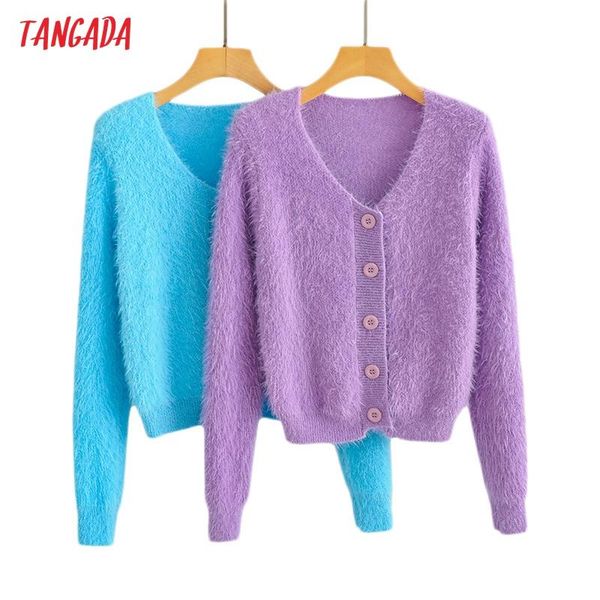 

women's knits & tees tangada 2021 autumn winter women solid crop knitted cardigan sweater jumper vintage long sleeve button-up female o, White