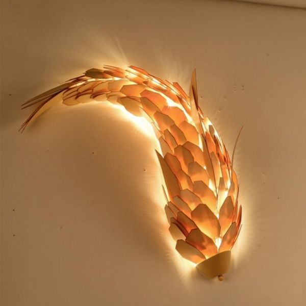 

postmodern creative retro fish-shaped led wall lamp garden living room decor lighting bedroom bedside hallway wood fixtures