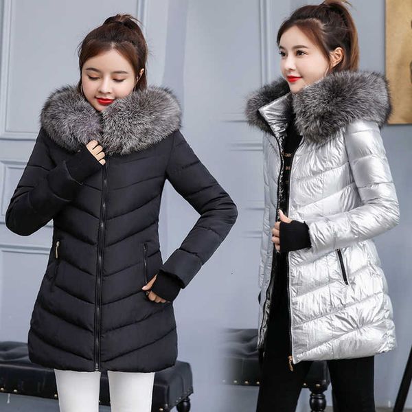 

2021 artificial raccoon fur collar winter jacket women winter and autumn wear parkas outwear women long coats v191209, Black