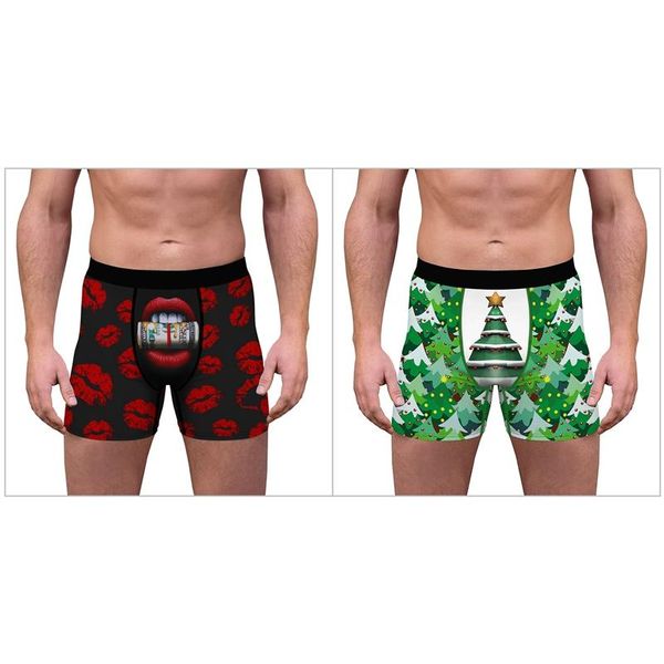 

underpants 2 pcs panties: 1 digital printing men's panties black red l & christmas green, Black;white