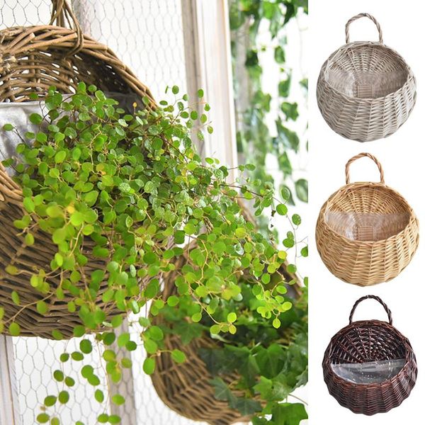 

storage baskets hand made wicker rattan flower basket vase hanging vas wall decor container plant for garden