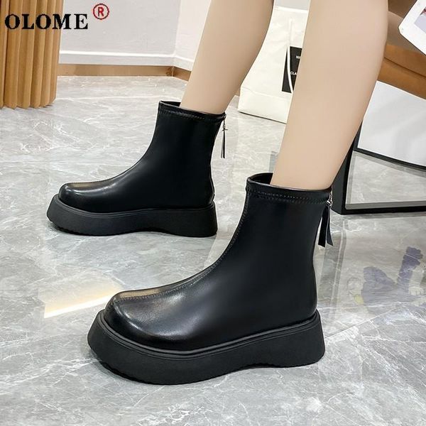 

boots platform ladies leather 2022 fashion designer shoes botinesde mujer gothic punk women's bootsmotorcycle, Black