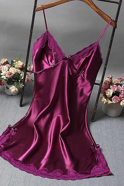 

women's sleepwear ruched short satin nightgown fancy costume erotic suit black white purple red, Black;red