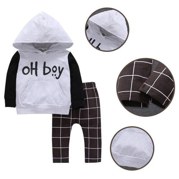 

printing letter hoodies kids clothing toddler pants clothes plaid babies baby outfits boys casual winter 2pcs g2l8, White