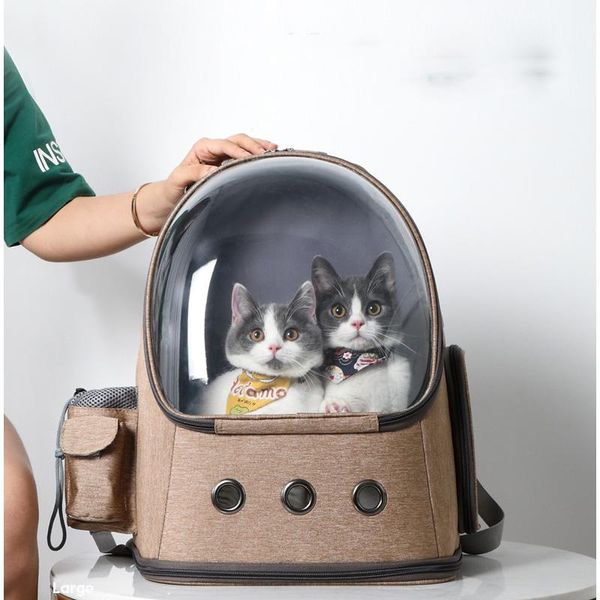 

2021 new simple and portable pet space cat backpack fashion transparent breathable dog bag pet bag folding pets backpack
