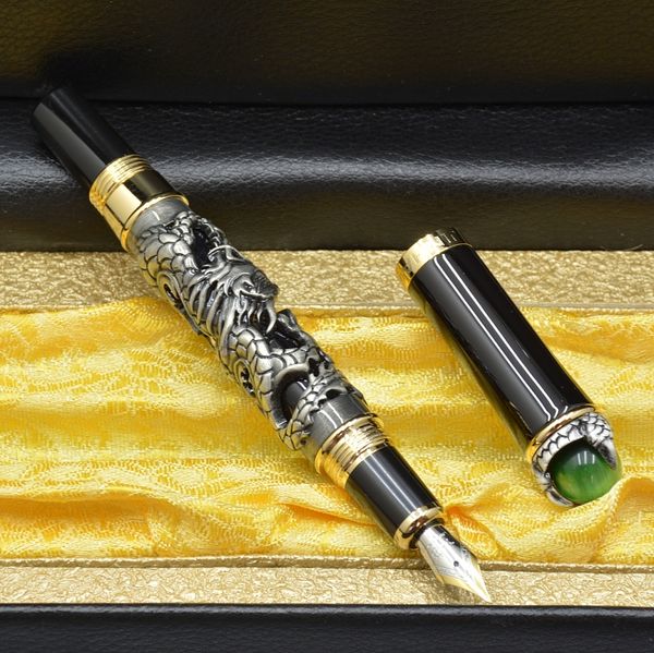 

jinhao brand pen dragon shape reliefs classics 18k nib fountain pen business office school supplies writing smooth ink pens