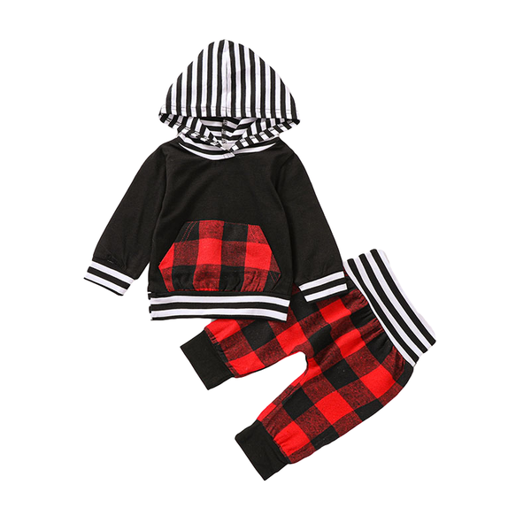

clothing sets patpat arrival in stock autumn and spring long sleeve hooded red plaid suit baby boy, White