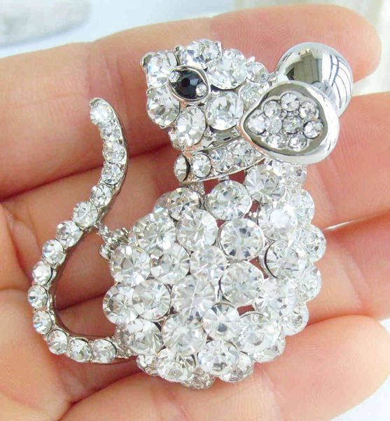 

lovely mouse rat animal brooch pin clear austrian crystal pendant ee03276c8, Gray