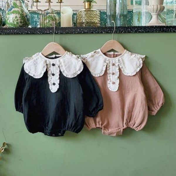 Cute Baby Body a maniche lunghe 2021 Primavera nuove ragazze tuta bambino pizzo grande risvolto principessa tutina vestiti del bambino 210317