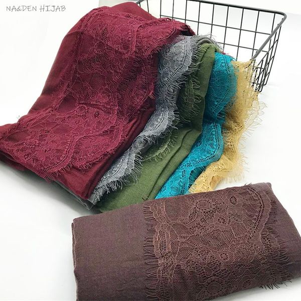 

scarves 1pcs plain eyelash lace edges hijab shawl muslim scarves/scarf pretty scarfs women solid scarf fashion, Blue;gray