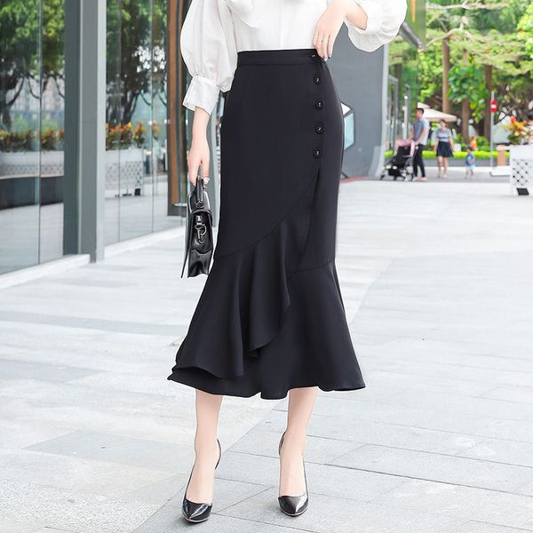 

autumn and winter women wool of high waist medium length fishtail sac hip midi skirt y263 lepw, Black