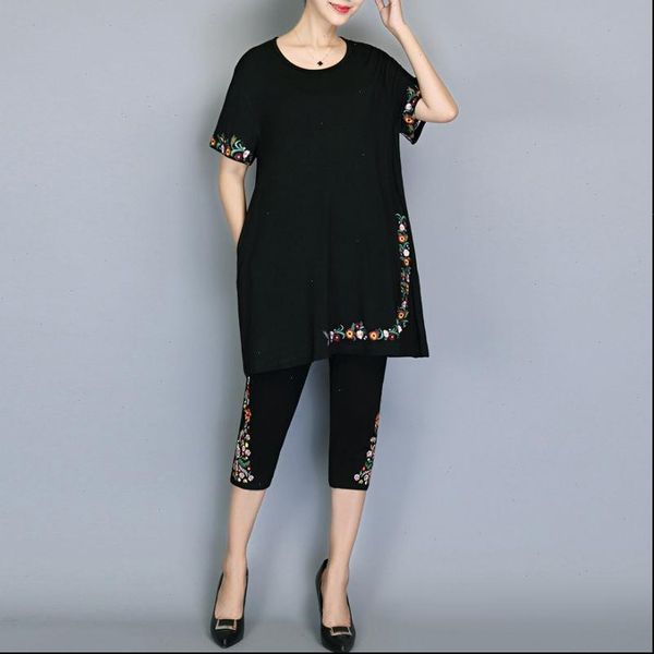 

2021 new summer two piece set women flower printed fashion tracksuit loose 2 piece pants set plus size 5xl conjunto w225, Gray