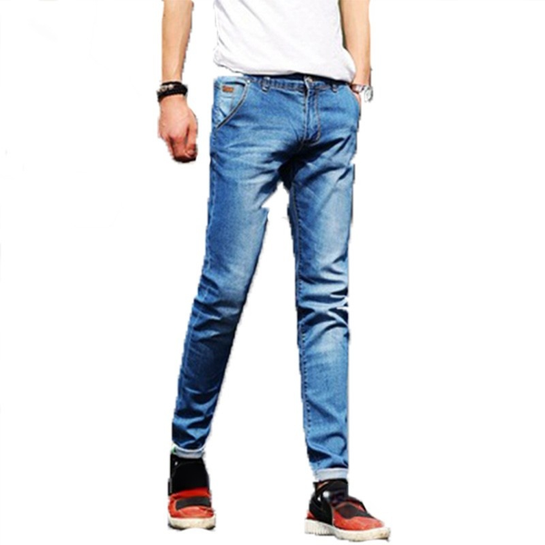 

men's jeans fashion all-match young slim straight leg pants, Blue