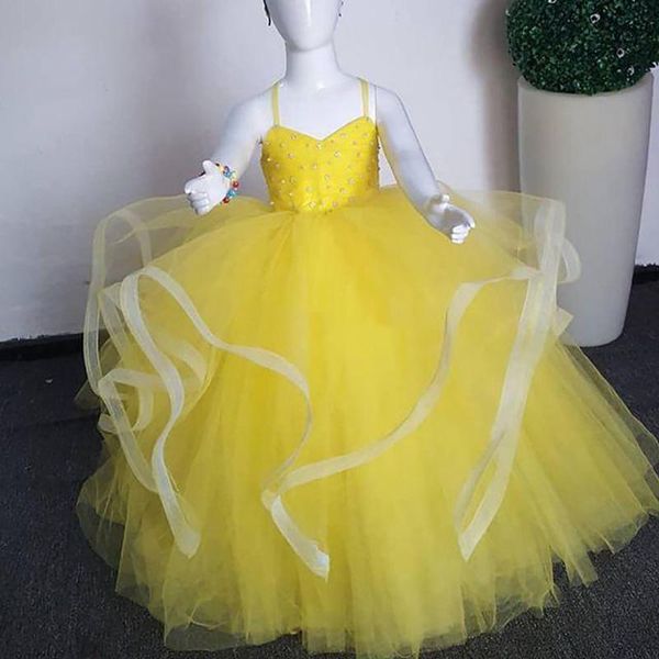 

girl's dresses yellow spaghetti beaded tutu ball gown lilttle kids birthday pageant weddding gowns flower girl fashion tulle elegant, Red;yellow