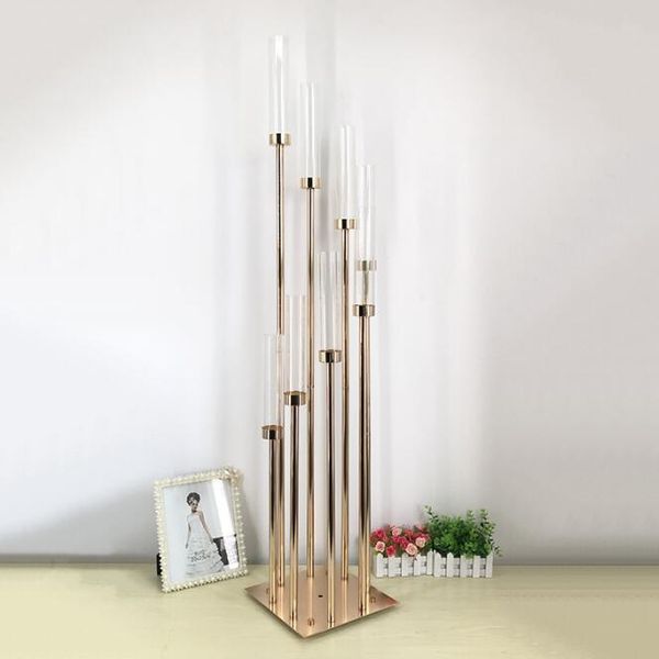 8 braço de vidro ou copo de acrílico Material de metal candelabrobra para casamentos Centerpieces Candle Tithers sem lâmpada