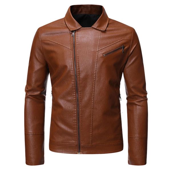 

new men's motorcycle leather jacket in autumn and winter, Black;brown
