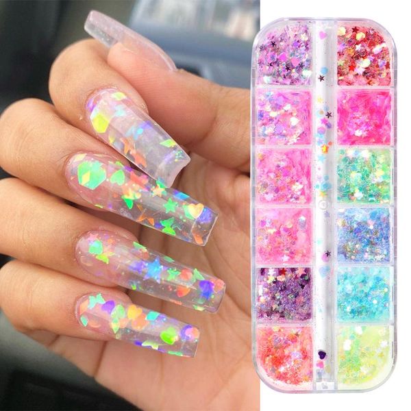 

nail glitter mixed stars hearts ultrathin sequins art paillette shiny spangles holographic powder flakes manicure gljx04, Silver;gold